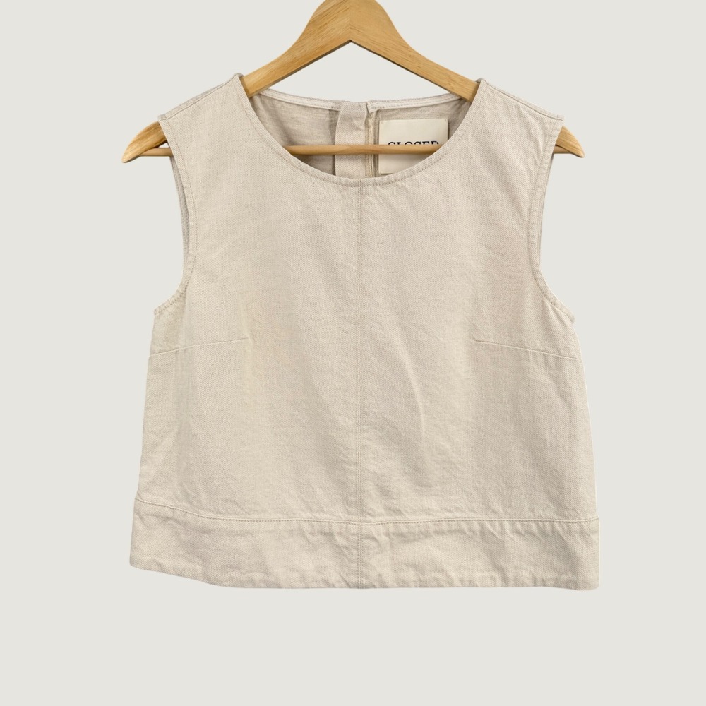 CLOSED Sleeveless Crop Top Size Small Beige Cotton Linen Blend Zip Back Neutral